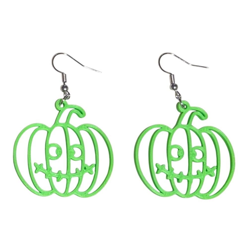 3D Printed Earrings - 2.25" x 1.5" Pumpkin 3 - LIME - X006-60